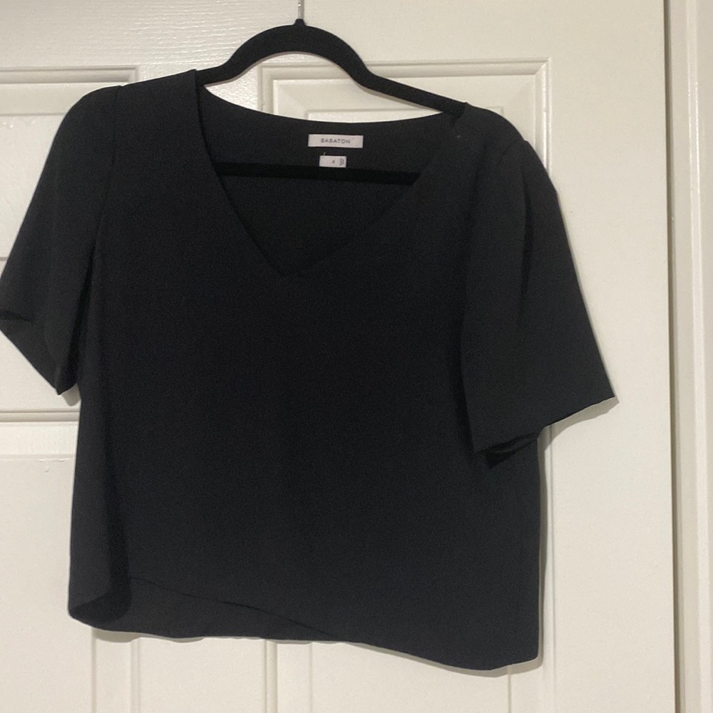 Babaton Black V-Neck Cropped Top